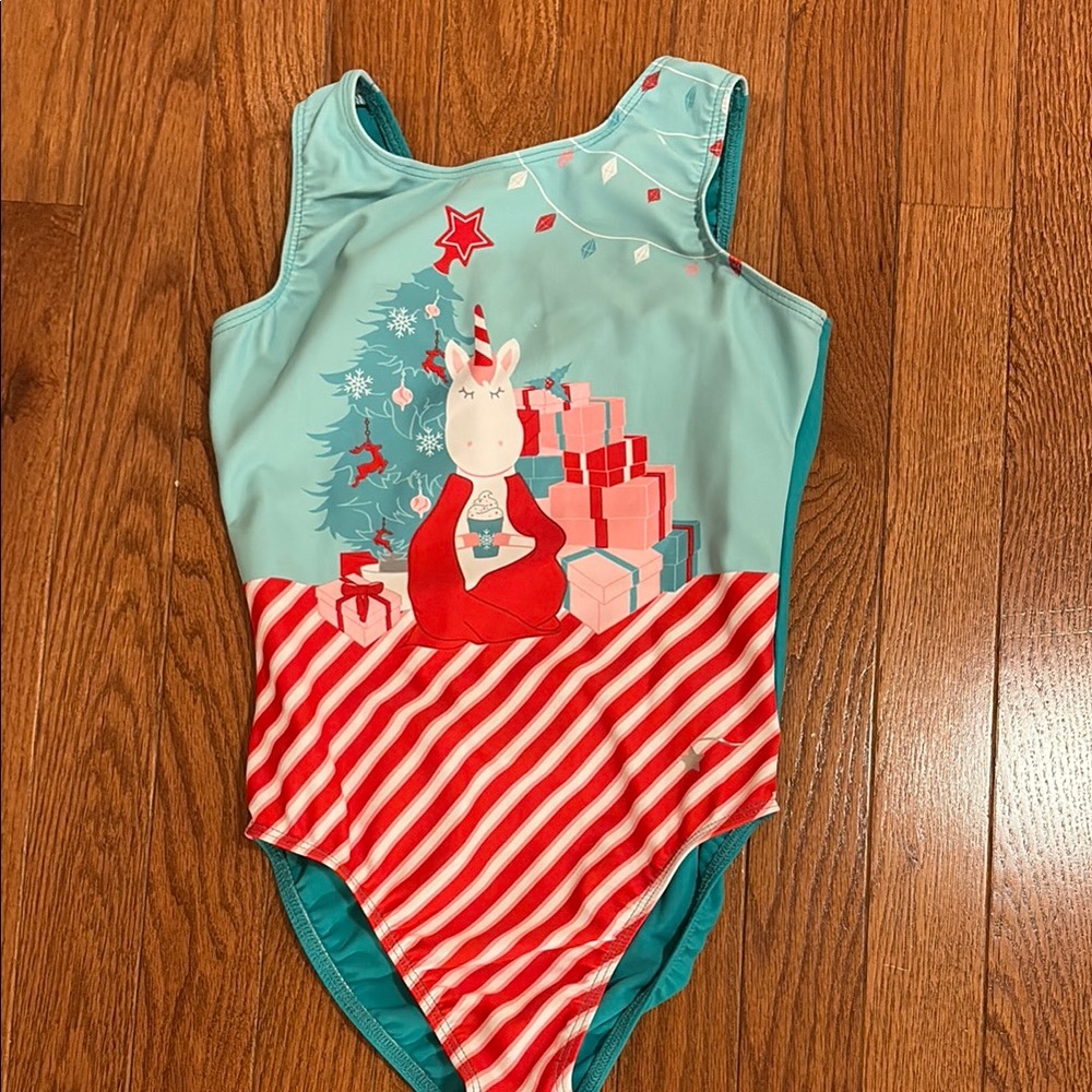 Unicorn Christmas girls gymnastics leotard